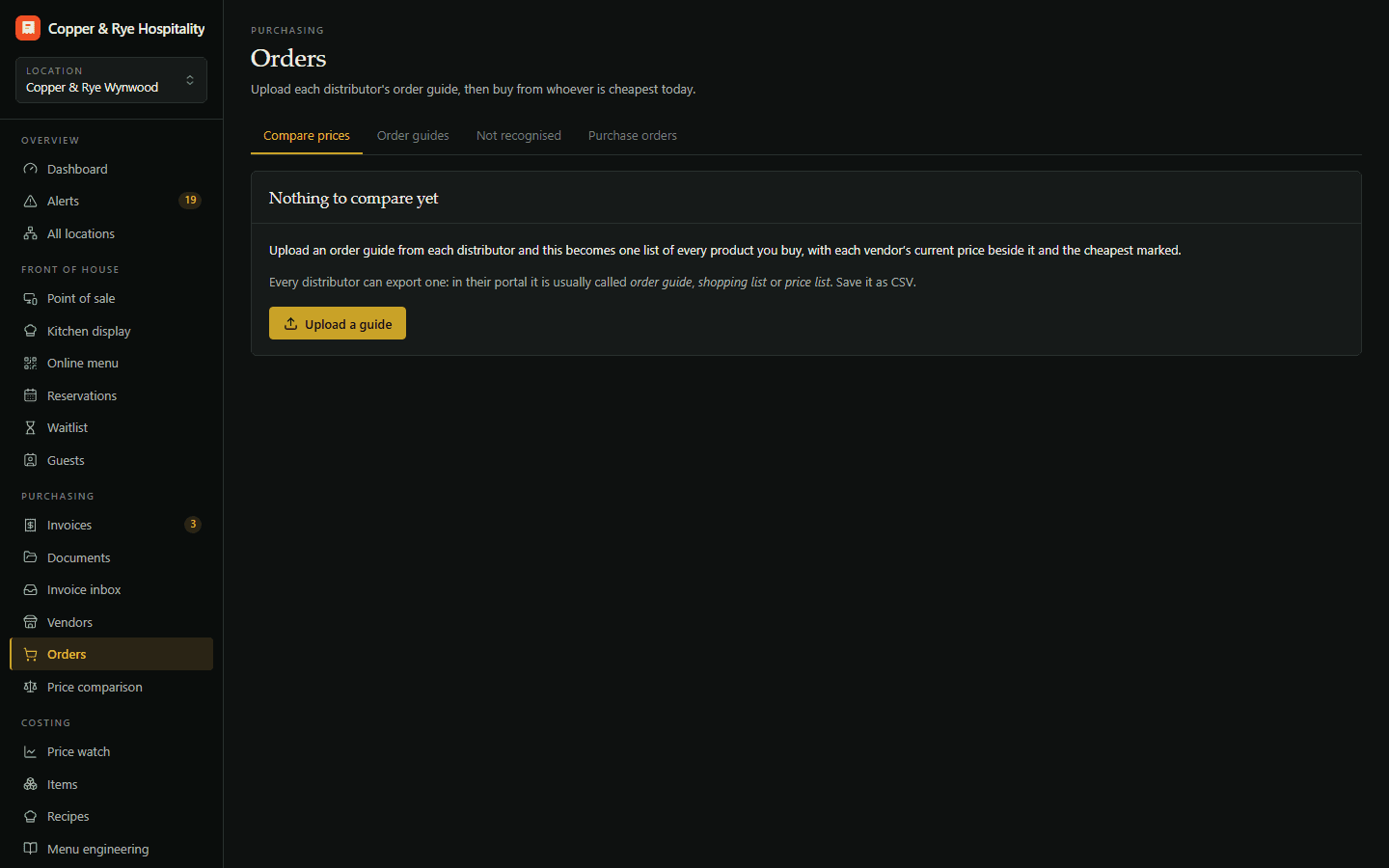 Ordering & order guides in Tech for Tabs